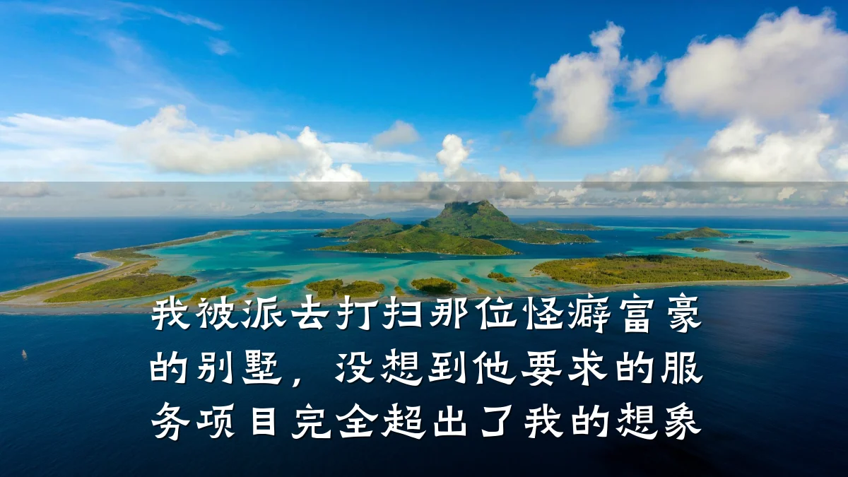 我被派去打扫那位怪癖富豪的别墅,没想到他要求的服务项目完全超出了我的想象
