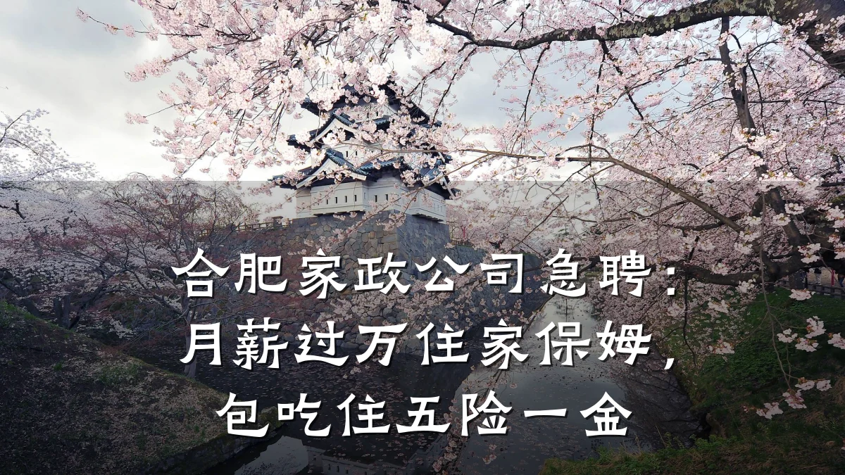 合肥家政公司急聘：月薪过万住家保姆，包吃住五险一金